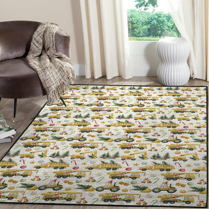 Christmas Construction Trucks Throw Carpets Excavator Tractor Trucks Christmas Trees Area Rugs Winter Floor Mats for Kids Nursery Bedroom Living Room Bathroom Kitchen Home Decor Yellow 20x32inch