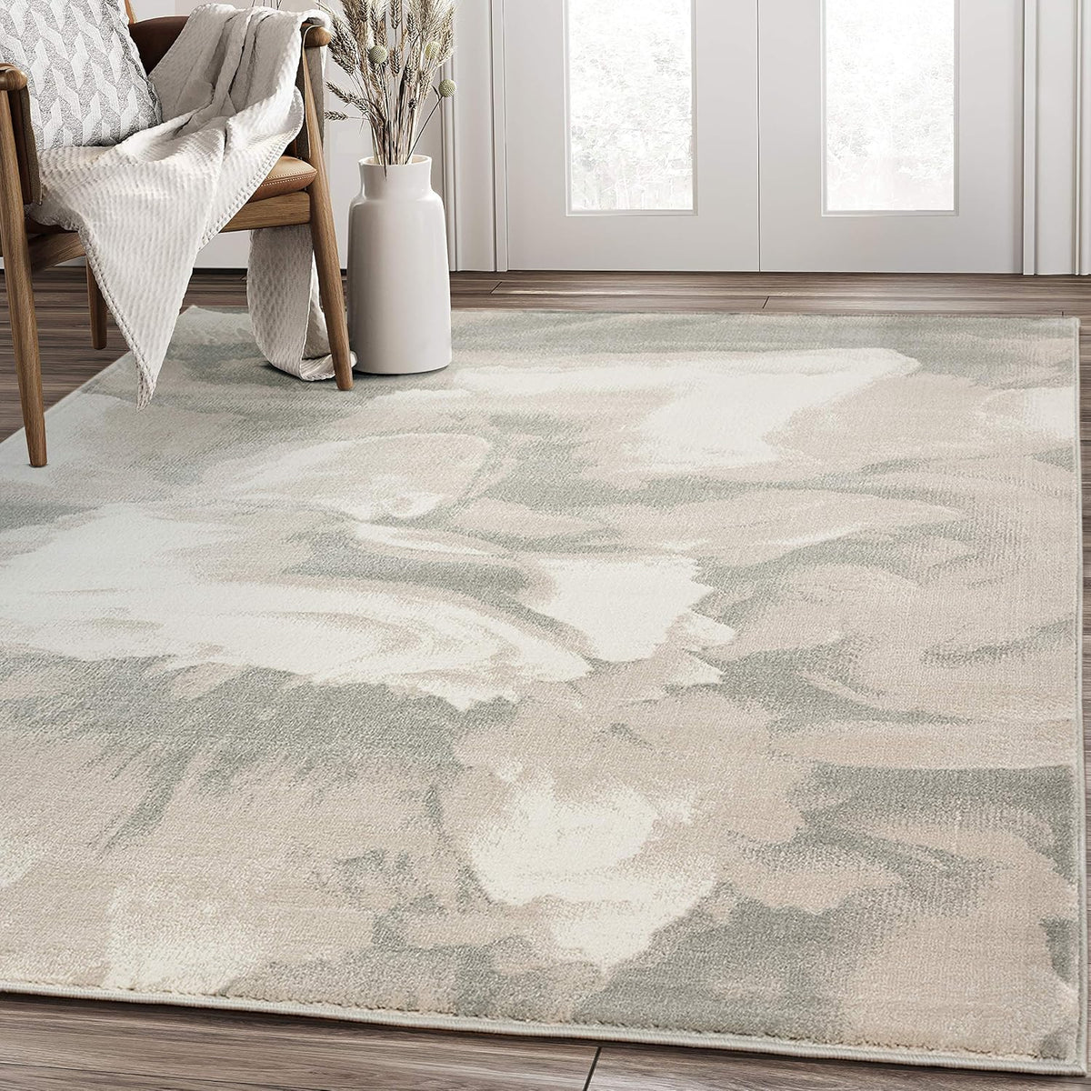 Rugs Modern 4' x 6' Neutral Beige & Cream Swirl Area Rug - Contemporary Geometric 3D Bedroom Rug