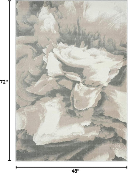 Rugs Modern 4' x 6' Neutral Beige & Cream Swirl Area Rug - Contemporary Geometric 3D Bedroom Rug