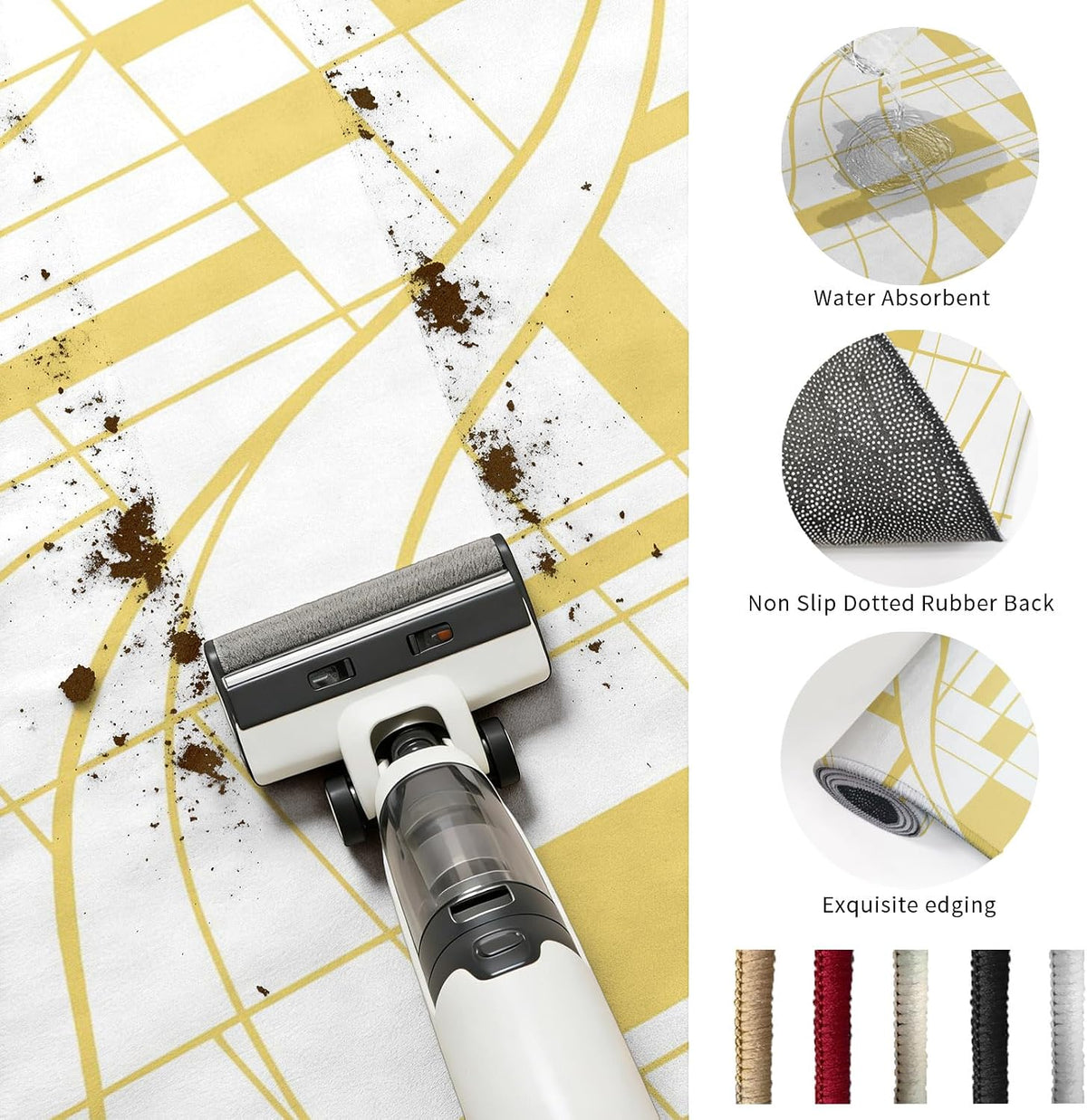 Abstract Modern Yellow Geometric Art Area Rug 4x6,Minimalist Stripe Square Non Slip Round Rugs for Living Room,Soft Floor Mat Washable Low Pile Carpet for Bedroom Dining Room Entryway