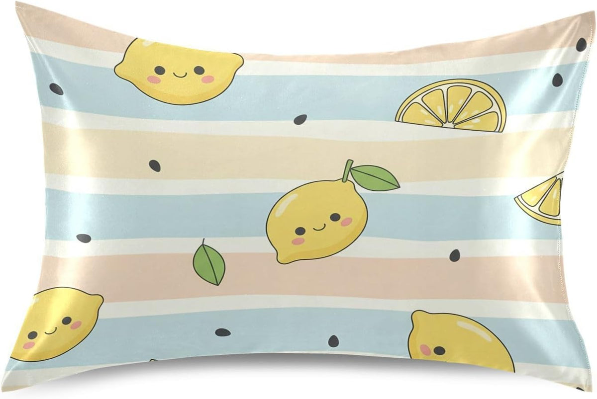 Yellow Lemons Satin Pillowcase for Hair and Skin, Soft Breathable Pillow Case Anti-Wrinkle Cooling Silk Pillow Cover with Envelope Closure for Bedroom, Standard 20 x 26 Inches