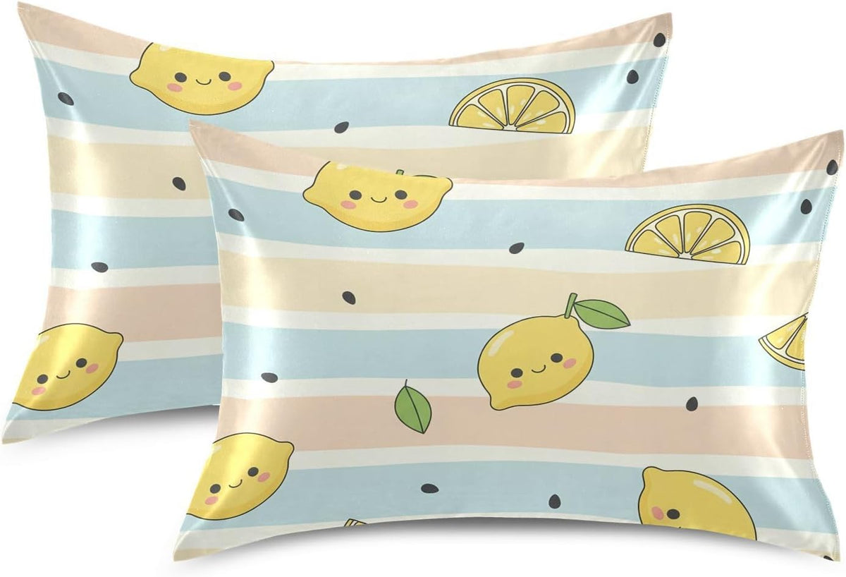 Yellow Lemons Satin Pillowcase for Hair and Skin, Soft Breathable Pillow Case Anti-Wrinkle Cooling Silk Pillow Cover with Envelope Closure for Bedroom, Standard 20 x 26 Inches