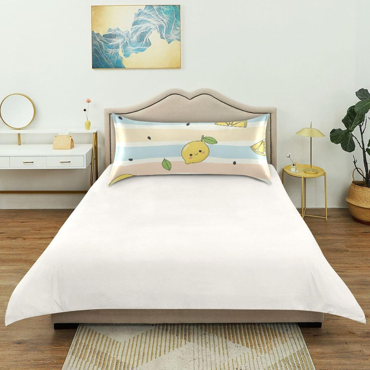 Yellow Lemons Satin Pillowcase for Hair and Skin, Soft Breathable Pillow Case Anti-Wrinkle Cooling Silk Pillow Cover with Envelope Closure for Bedroom, Standard 20 x 26 Inches