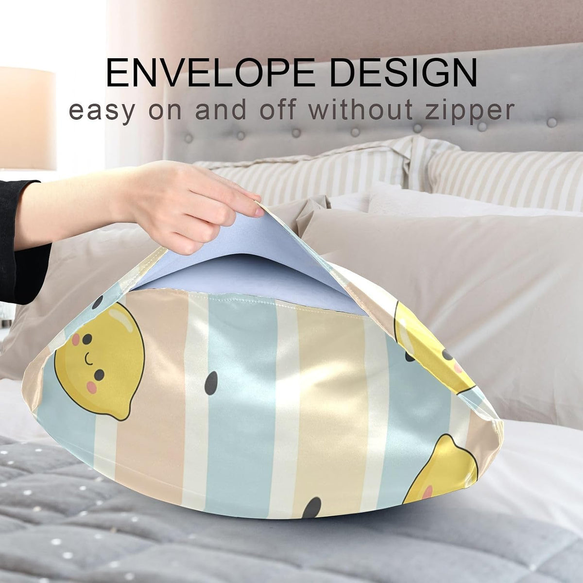 Yellow Lemons Satin Pillowcase for Hair and Skin, Soft Breathable Pillow Case Anti-Wrinkle Cooling Silk Pillow Cover with Envelope Closure for Bedroom, Standard 20 x 26 Inches