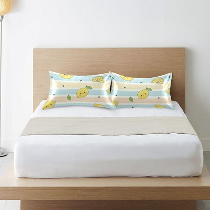 Yellow Lemons Satin Pillowcase for Hair and Skin, Soft Breathable Pillow Case Anti-Wrinkle Cooling Silk Pillow Cover with Envelope Closure for Bedroom, Standard 20 x 26 Inches