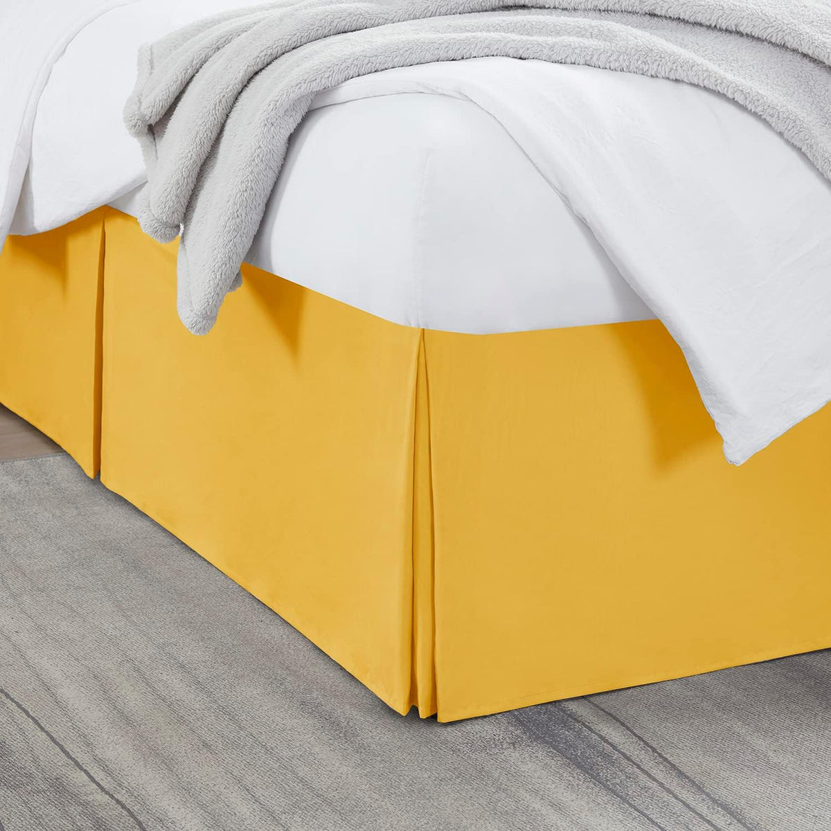 Yellow Bed Skirt Cal King Size - Cal King Bed Skirt 14 Inch Drop - Brushed Microfiber Bed Skirts - Hotel Quality Pleated Bed Skirt - Shrinkage & Fade Resistant