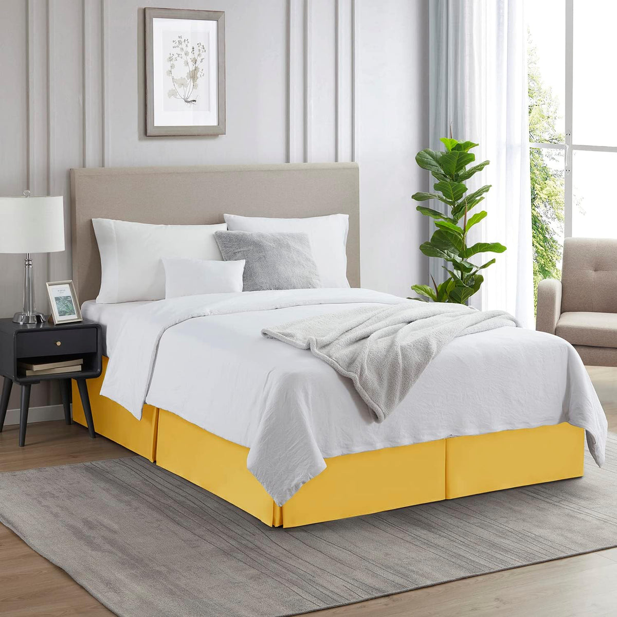 Yellow Bed Skirt Cal King Size - Cal King Bed Skirt 14 Inch Drop - Brushed Microfiber Bed Skirts - Hotel Quality Pleated Bed Skirt - Shrinkage & Fade Resistant