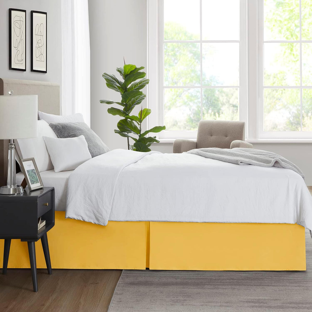 Yellow Bed Skirt Cal King Size - Cal King Bed Skirt 14 Inch Drop - Brushed Microfiber Bed Skirts - Hotel Quality Pleated Bed Skirt - Shrinkage & Fade Resistant