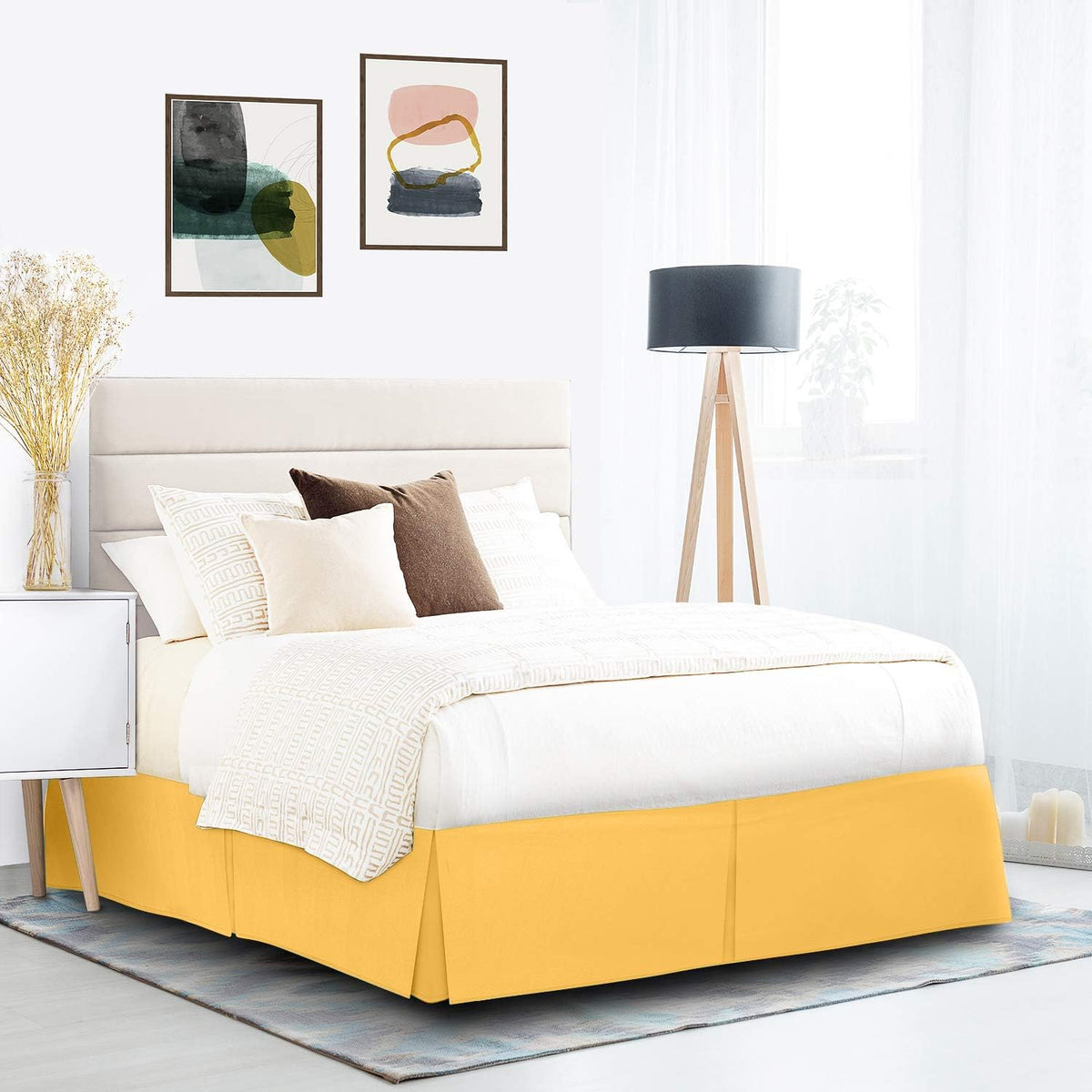 Yellow Bed Skirt Cal King Size - Cal King Bed Skirt 14 Inch Drop - Brushed Microfiber Bed Skirts - Hotel Quality Pleated Bed Skirt - Shrinkage & Fade Resistant