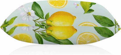 Throw Pillow Cover Lemon Summer Lemon Fruits Tree Branches Leaves White Little Flower Yellow Green Decor Lumbar Pillow Case Cushion for Sofa Couch Bed Standard Queen Size 20x30 Inch