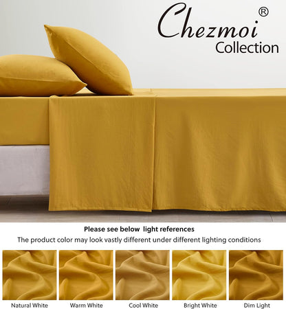 Soft Washed Queen Bed Sheet Set - 4-Piece Brushed Microfiber Wrinkle & Fade Resistant 14-Inches Deep Pocket Sheets & Pillowcases Set - Queen, Mustard Yellow