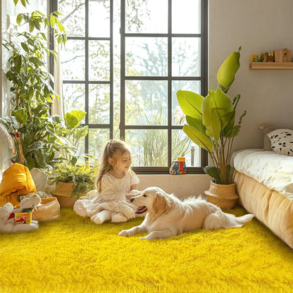 Fluffy Yellow Rug for Living Room 5x8 - Soft Non-Slip Kids Carpet