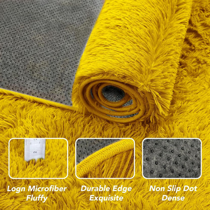 Fluffy Yellow Rug for Living Room 5x8 - Soft Non-Slip Kids Carpet