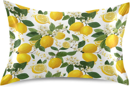 Satin Pillowcase 1 Pack Pillow Case with Envelope Closure King Size Pillow Cover 40 x 20 Inch Soft Breathable Yellow Lemon Flowers