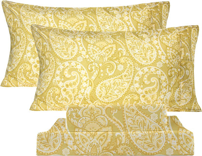 Queen Sheet Set, 4 Piece Yellow Paisley Sheets, 17" Deep Pocket Floral Pattern Sheets Queen, Soft Luxury Brushed Microfiber Bed Sheets, Easy Care Breathable Bedding Set