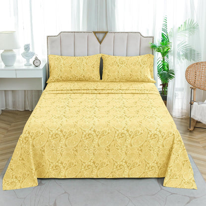 Queen Sheet Set, 4 Piece Yellow Paisley Sheets, 17" Deep Pocket Floral Pattern Sheets Queen, Soft Luxury Brushed Microfiber Bed Sheets, Easy Care Breathable Bedding Set