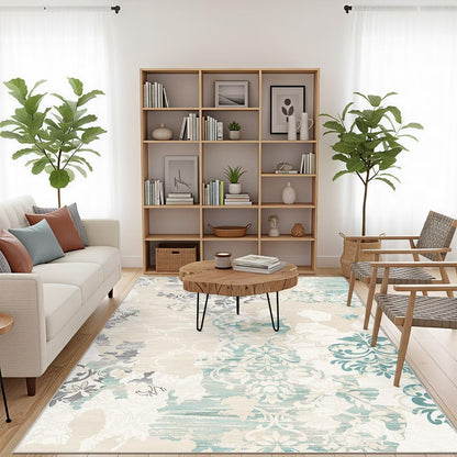 Washable 8x10 Area Rug for Living Room, Non-Slip Large Beige Bedroom Rugs