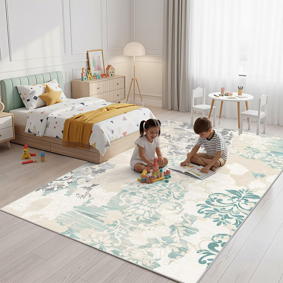Washable 8x10 Area Rug for Living Room, Non-Slip Large Beige Bedroom Rugs