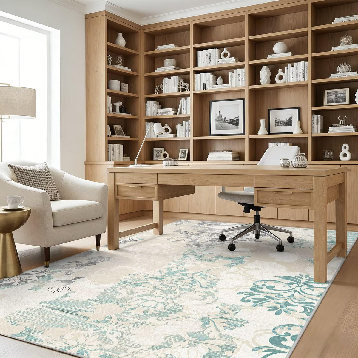 Washable 8x10 Area Rug for Living Room, Non-Slip Large Beige Bedroom Rugs