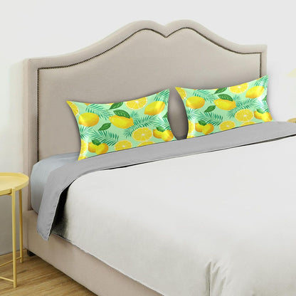 Yellow Lemon and Green Leaves Satin Pillow Cases, Soft Cozy Wrinkle Free Pillow Covers, Machine Washable Pillowcase Covers with Envelope Closure Standard Size 20” x 26”