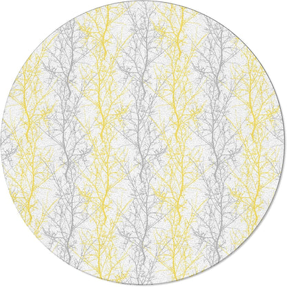 Forest Branch Round Area Rug 4ft,Washable Outdoor Indoor Carpet Runner Rug for Bedroom,Kitchen,Bathroom,Living/Dining/Laundry Room,Office,Area+Rug Large Bath Door Mat Winter Tree Geometric Yellow Grey