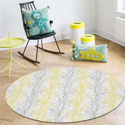 Forest Branch Round Area Rug 4ft,Washable Outdoor Indoor Carpet Runner Rug for Bedroom,Kitchen,Bathroom,Living/Dining/Laundry Room,Office,Area+Rug Large Bath Door Mat Winter Tree Geometric Yellow Grey