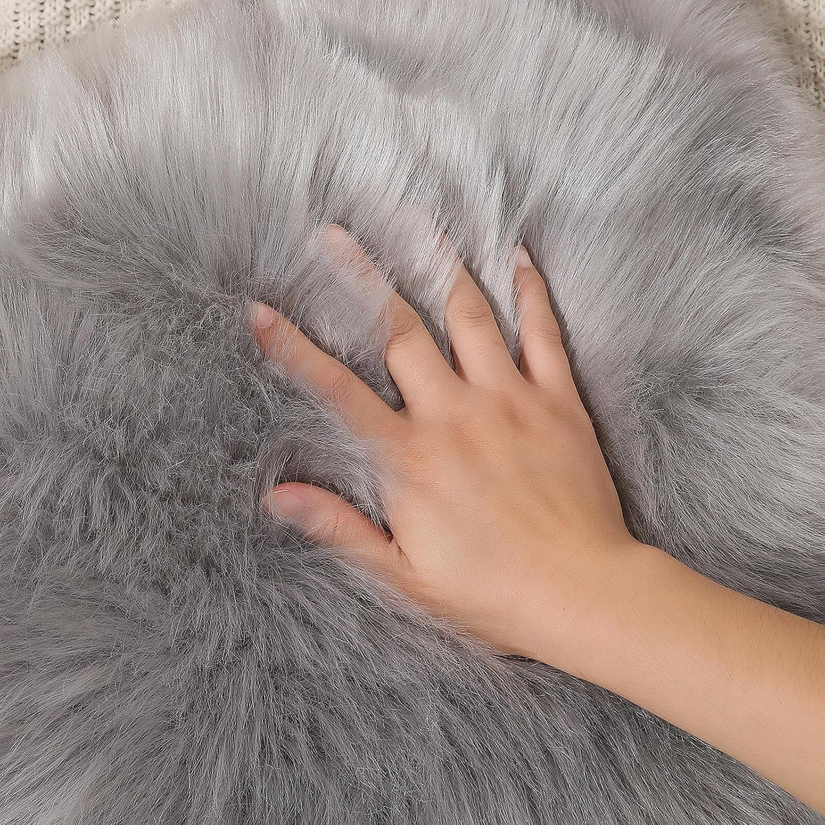 linmopm Faux Fur Sheepskin Rug, Grey, 2x3 ft