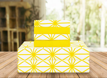 Luxury Soft Bed Sheets Cube Pattern - 1500 Premium Hotel Quality Microfiber Softness Wrinkle and Fade Resistant (6-Piece) Bedding Set, Queen, Yellow
