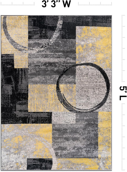 Circle Design Contemporary Fade-Resistant Area Rug Yellow 3'3" x 5'