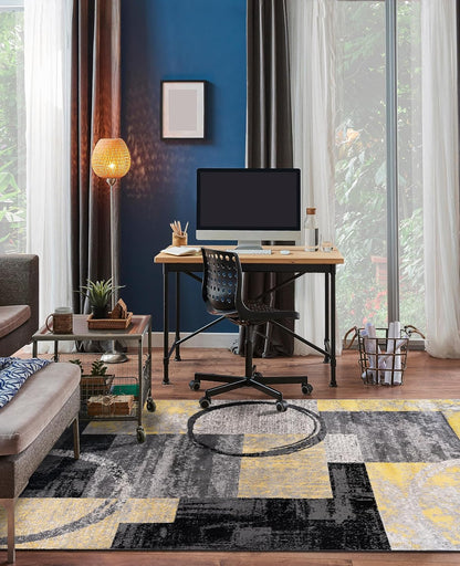 Circle Design Contemporary Fade-Resistant Area Rug Yellow 3'3" x 5'