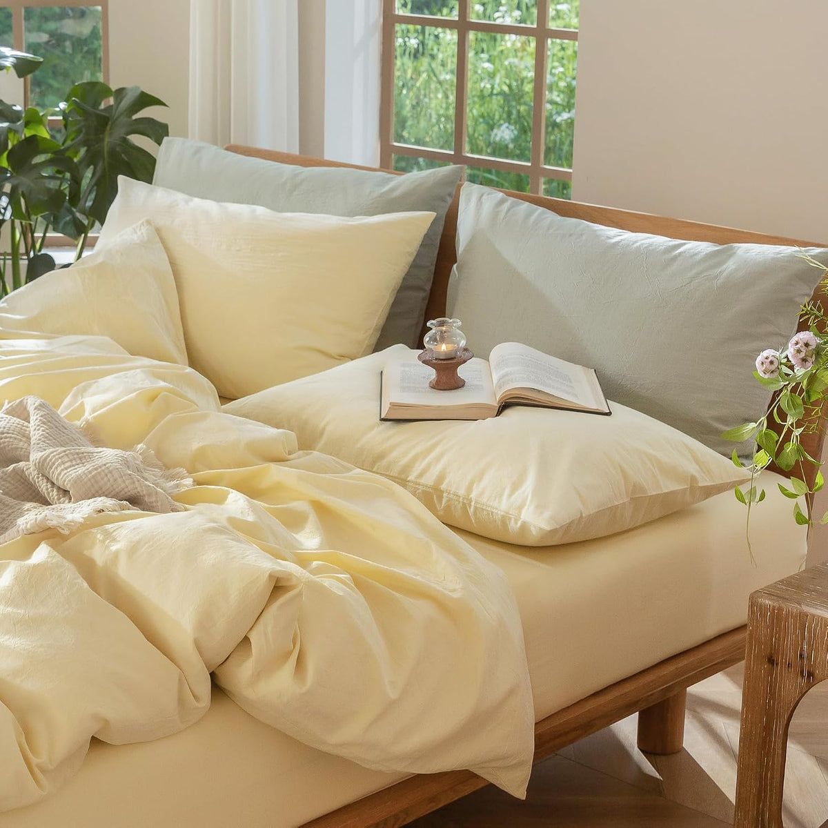 Pillowcase Set of 2 100% Washed Cotton Linen-Like Standard