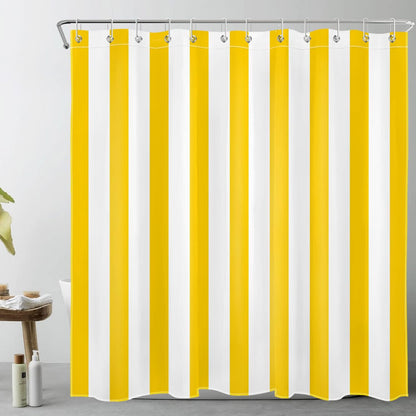 White and Yellow Striped Shower Curtain Sets with Rugs Geometric Patterns Vertical Stripe Fabric Shower Curtain with Hooks Modern Farmhouse Bathroom Curtains Shower Set, 70x70 inches