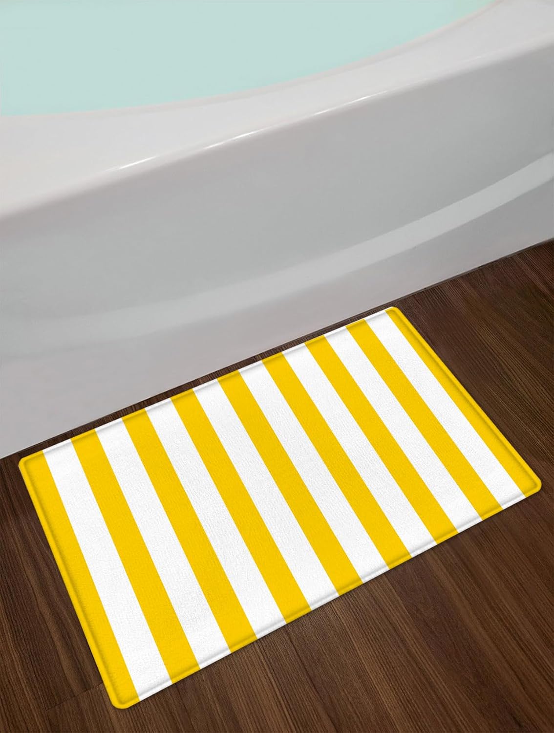 White and Yellow Striped Shower Curtain Sets with Rugs Geometric Patterns Vertical Stripe Fabric Shower Curtain with Hooks Modern Farmhouse Bathroom Curtains Shower Set, 70x70 inches