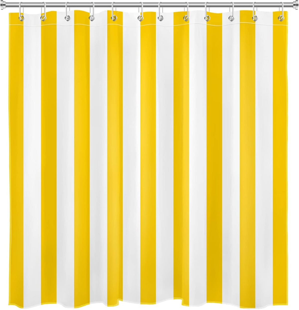 White and Yellow Striped Shower Curtain Sets with Rugs Geometric Patterns Vertical Stripe Fabric Shower Curtain with Hooks Modern Farmhouse Bathroom Curtains Shower Set, 70x70 inches