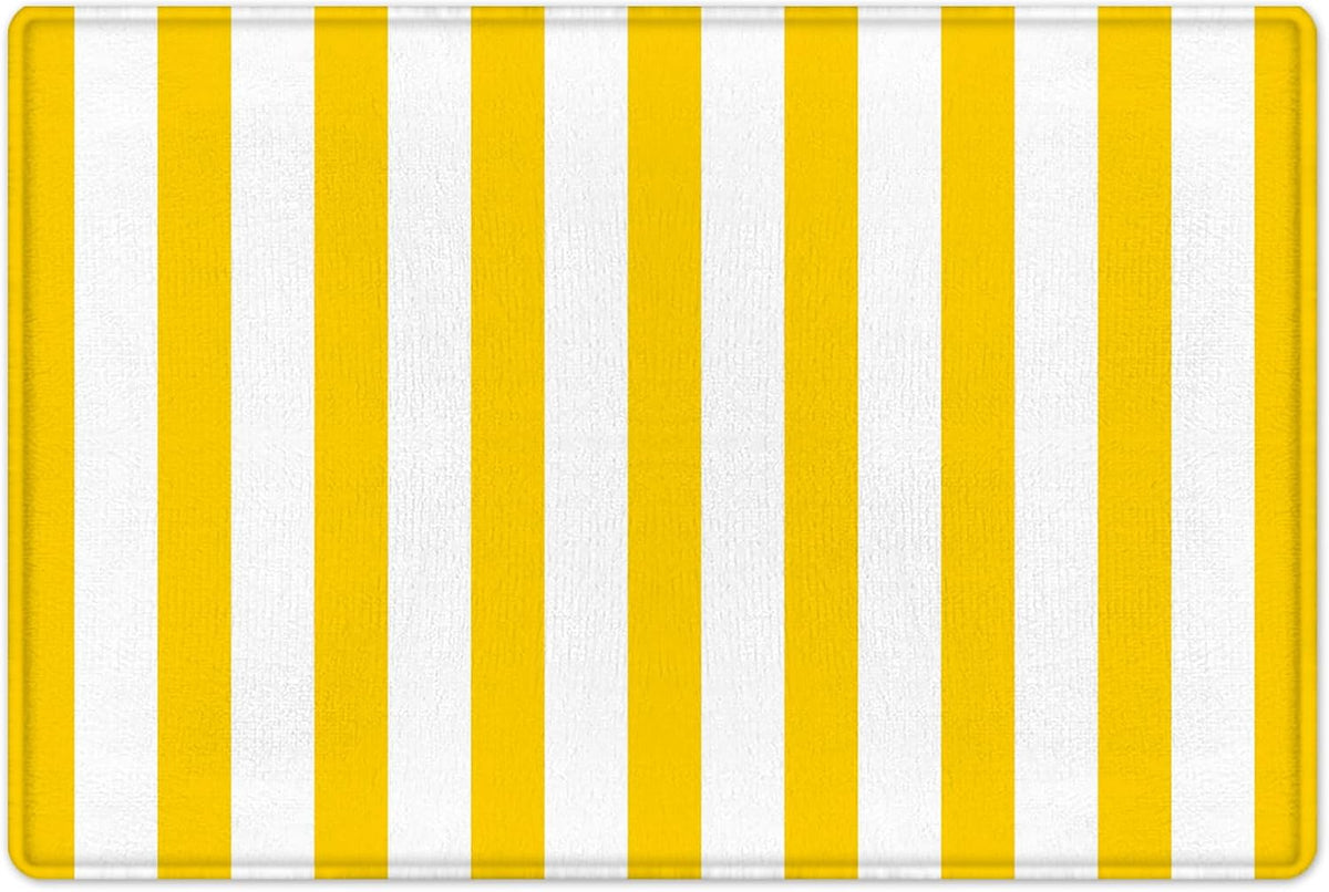 White and Yellow Striped Shower Curtain Sets with Rugs Geometric Patterns Vertical Stripe Fabric Shower Curtain with Hooks Modern Farmhouse Bathroom Curtains Shower Set, 70x70 inches