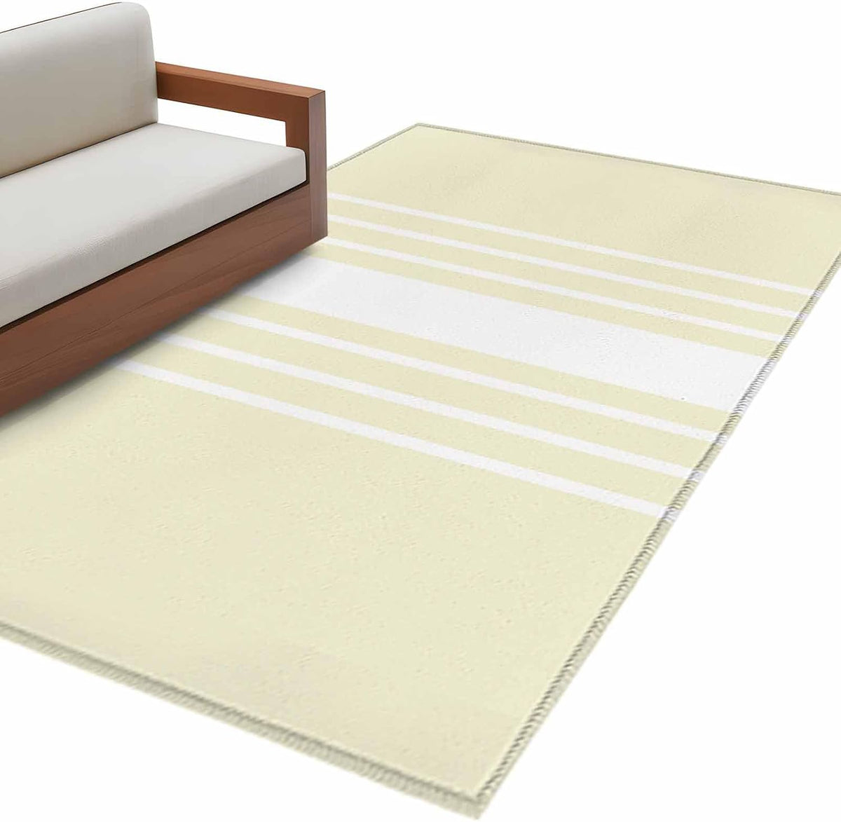 4x6 Abstract White Striped Area Rug for Bedroom Small Living Room, Washable Low Pile Non Slip Rug Modern Simple Yellow Background