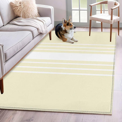 4x6 Abstract White Striped Area Rug for Bedroom Small Living Room, Washable Low Pile Non Slip Rug Modern Simple Yellow Background