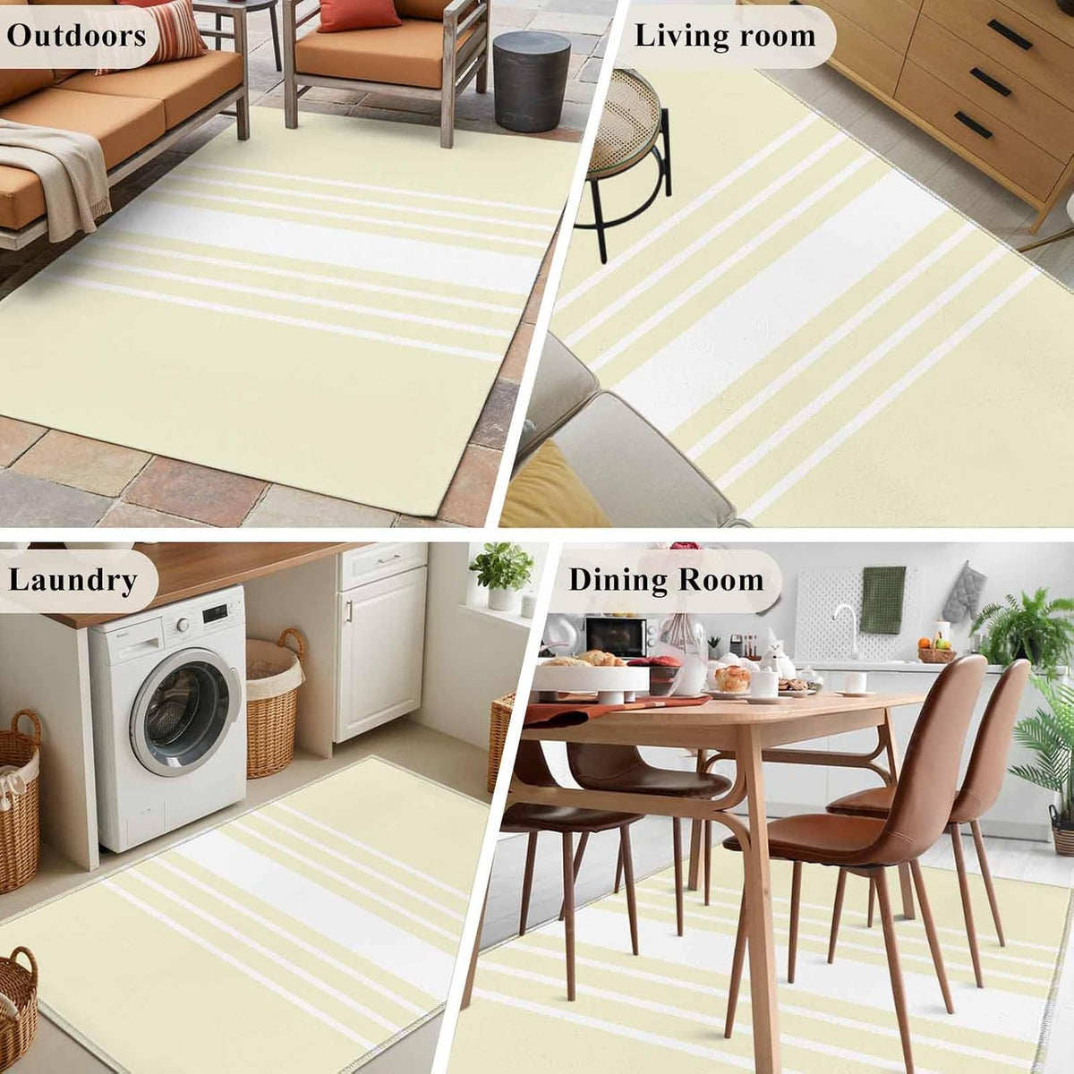 4x6 Abstract White Striped Area Rug for Bedroom Small Living Room, Washable Low Pile Non Slip Rug Modern Simple Yellow Background