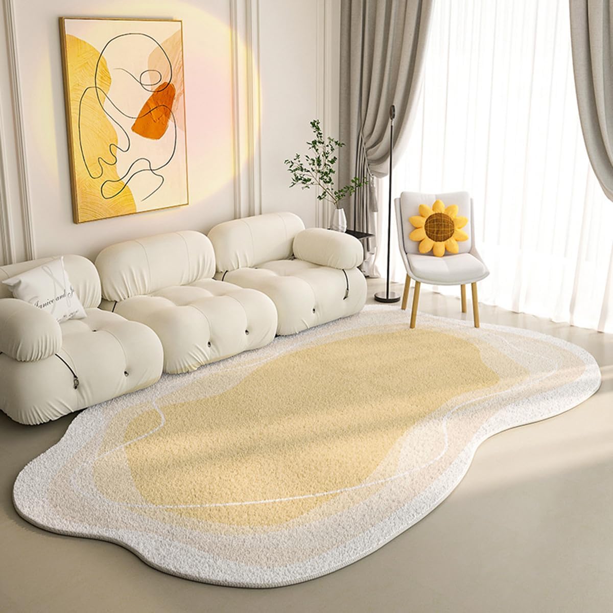 Modern Abstract Minimalist Line Pattern Yellow Rug for Living Room Bedroom Diningroom Soft Non Slip Hallway Kitchen Runner Rug 4x6 Home Office Area Rug