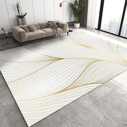 Modern Light Luxury Area Rug for Living Room, Gold Yellow Abstract Lines Design Rug, Soft Non-Slip Indoor Carpet White Washable Throw Rug for Bedroom Hallway Office 4.6x6.6ft