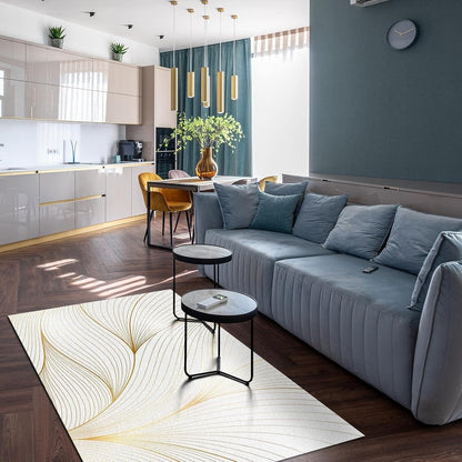 Modern Light Luxury Area Rug for Living Room, Gold Yellow Abstract Lines Design Rug, Soft Non-Slip Indoor Carpet White Washable Throw Rug for Bedroom Hallway Office 4.6x6.6ft