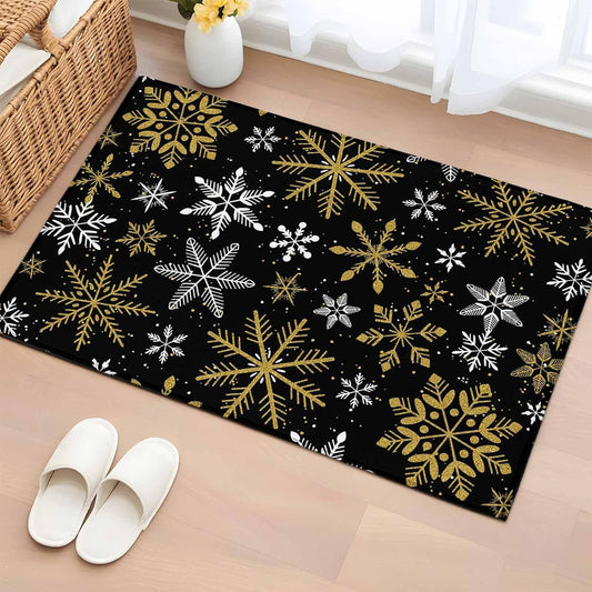 Winter Yellow Snowflake 2x3 Area Rugs for Living Room, Christmas White Snowflake Black Non Slip Floor Mat Washable Low-Profile Indoor Carpet for Bedroom, Dining Room, Bathroom