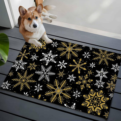 Winter Yellow Snowflake 2x3 Area Rugs for Living Room, Christmas White Snowflake Black Non Slip Floor Mat Washable Low-Profile Indoor Carpet for Bedroom, Dining Room, Bathroom