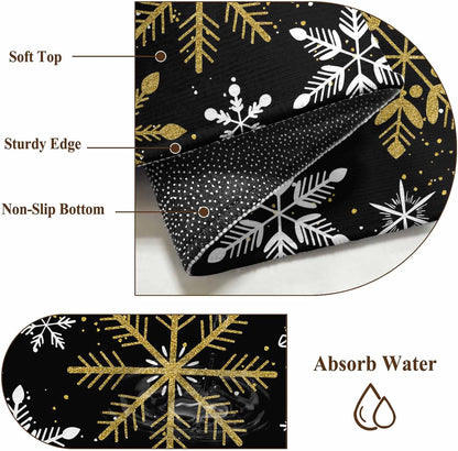 Winter Yellow Snowflake 2x3 Area Rugs for Living Room, Christmas White Snowflake Black Non Slip Floor Mat Washable Low-Profile Indoor Carpet for Bedroom, Dining Room, Bathroom
