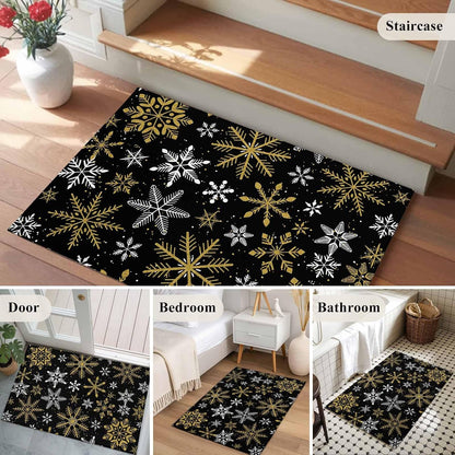 Winter Yellow Snowflake 2x3 Area Rugs for Living Room, Christmas White Snowflake Black Non Slip Floor Mat Washable Low-Profile Indoor Carpet for Bedroom, Dining Room, Bathroom