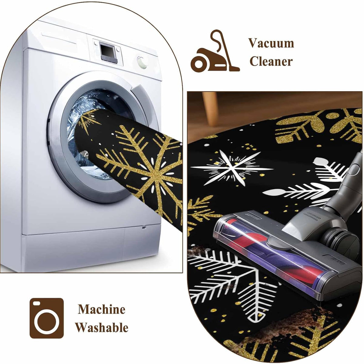 Winter Yellow Snowflake 2x3 Area Rugs for Living Room, Christmas White Snowflake Black Non Slip Floor Mat Washable Low-Profile Indoor Carpet for Bedroom, Dining Room, Bathroom