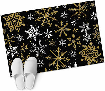 Winter Yellow Snowflake 2x3 Area Rugs for Living Room, Christmas White Snowflake Black Non Slip Floor Mat Washable Low-Profile Indoor Carpet for Bedroom, Dining Room, Bathroom