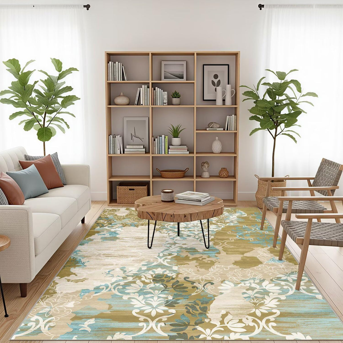 5x7 Area Rugs,Abstract Area Rugs, Modern Washable Non-Slip Rug for Living Room, Bedroom, Dining Room, Soft Low Pile Carpet, Neutral Decor for Home and Office,Abstract Floral - Yellow