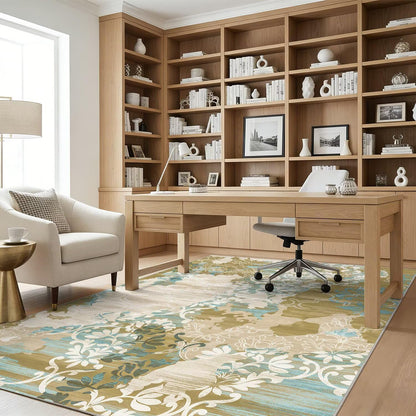 5x7 Area Rugs,Abstract Area Rugs, Modern Washable Non-Slip Rug for Living Room, Bedroom, Dining Room, Soft Low Pile Carpet, Neutral Decor for Home and Office,Abstract Floral - Yellow