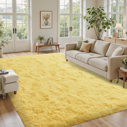 8x10 Area Rugs for Living Room Shag Fluffy Rug Bedroom Plush Carpet Non Slip for Nursery Kids PlayRoom Home Decor Aesthetic,Light Yellow